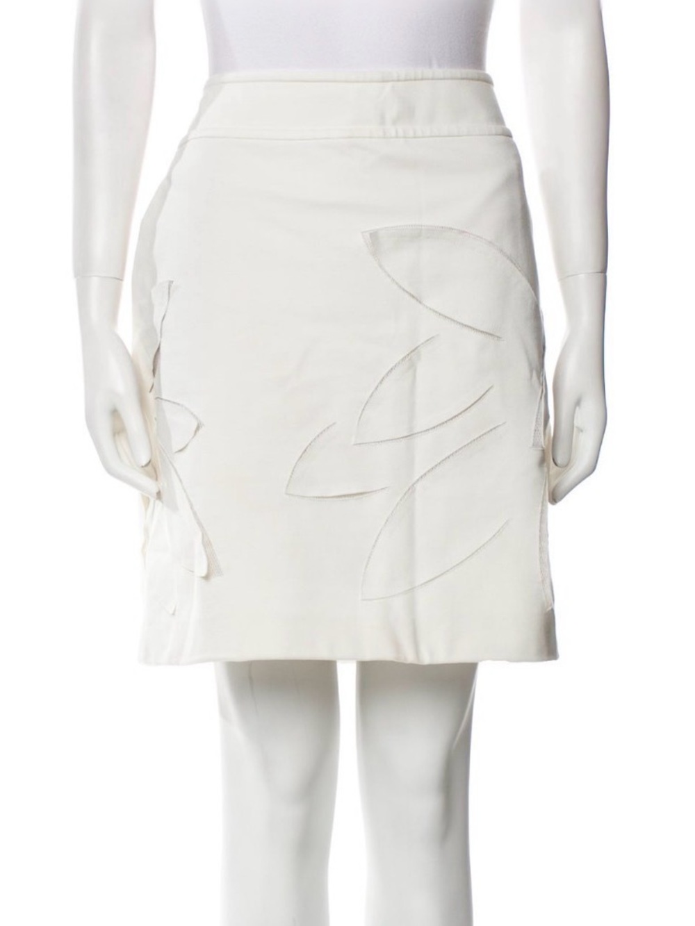 Akris Punto White Mini Pencil Skirt Leaf Cutwork Mesh Inset Size US 14